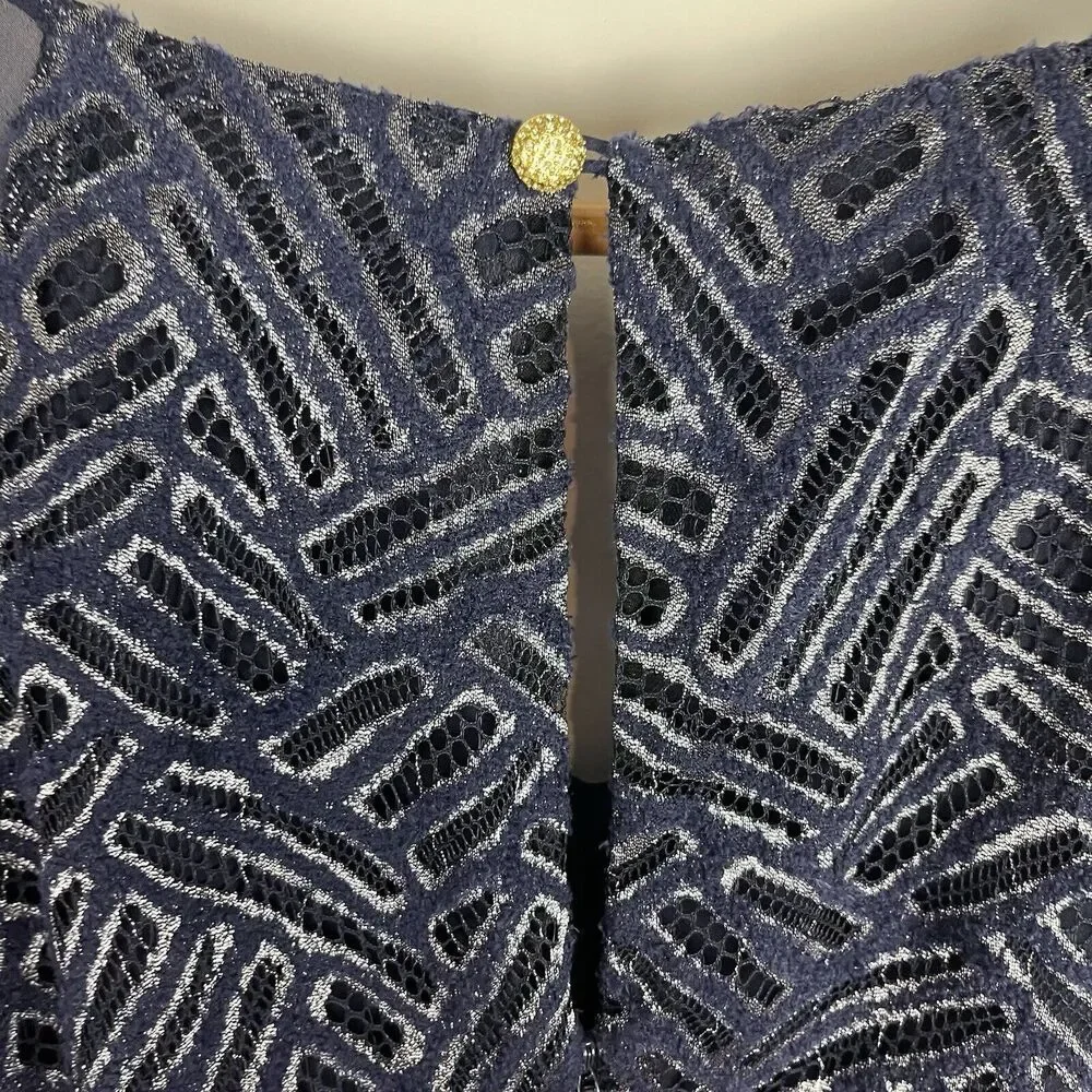 Lilly Pulitzer Navy Blue Long Sleeve Sheer-Sleeve Dress
